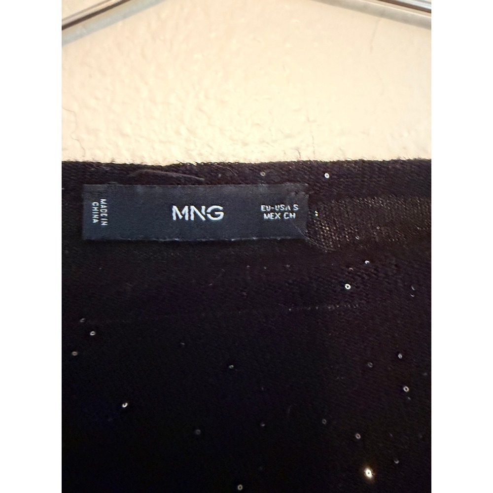 Mango Sequin Top Womens Size S Black Long Sleeve Starry Celestial Sparkle Knit - Picture 5 of 6